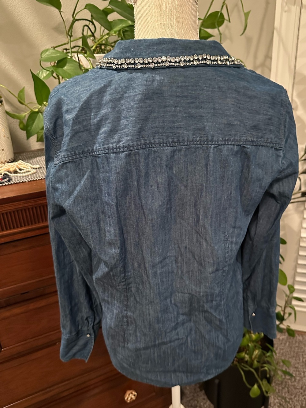Talbots Denim Button-Down Shirt with Beaded Collar - Blue - Picture 7 of 12